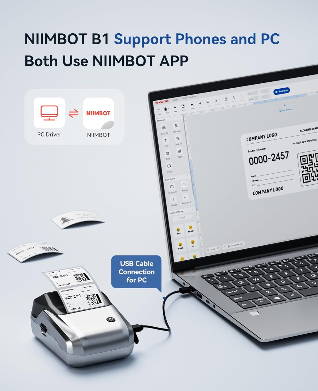NIIMBOT Label Printer B1 20-50mm Inkless Wireless Bluetooth Thermal ...