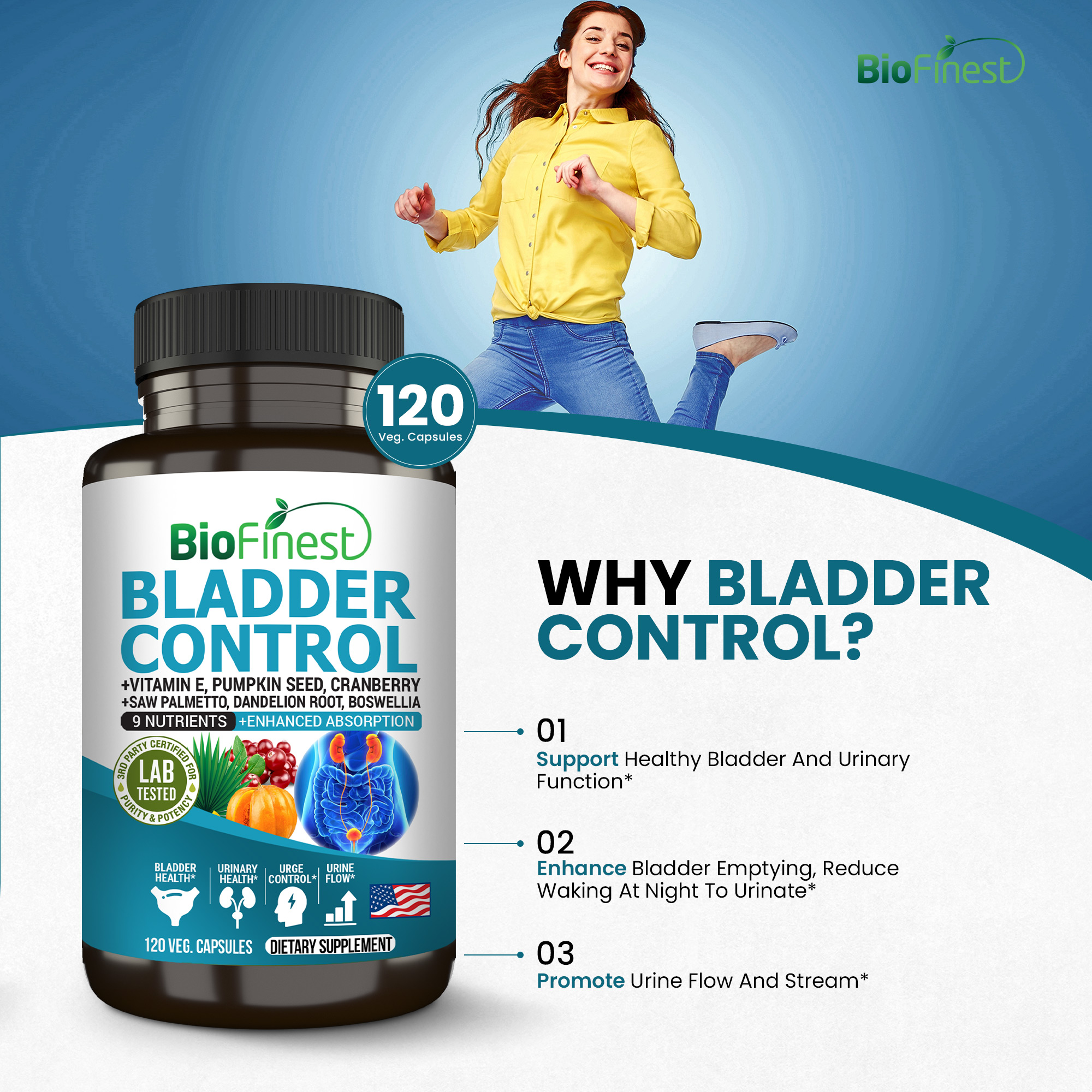 Biofinest Bladder Control Supplement - Saw Palmetto Cranberry Pumpkin ...