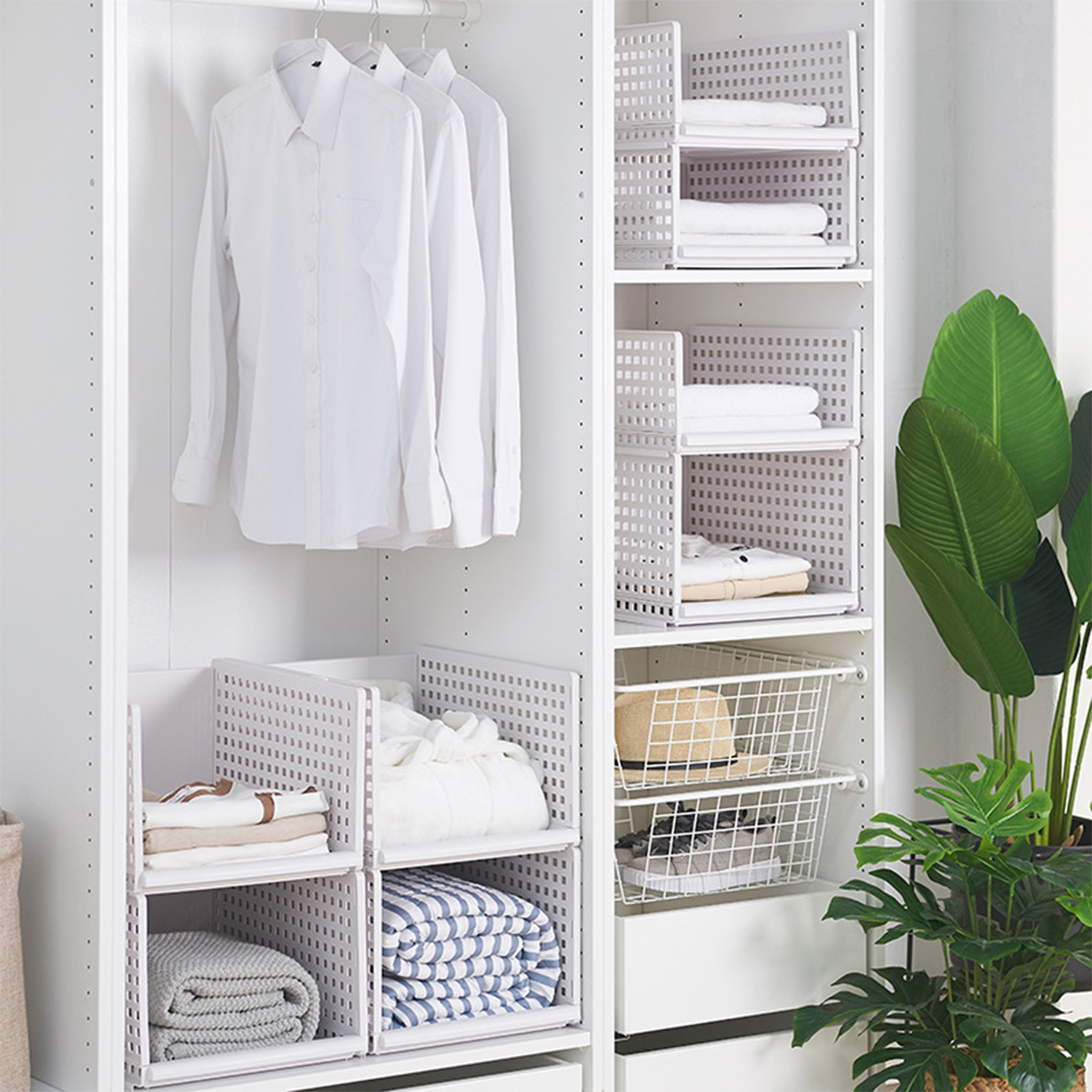 【SG Seller】Wardrobe adjustable Shelf Clothes Organiser Storage Rack ...