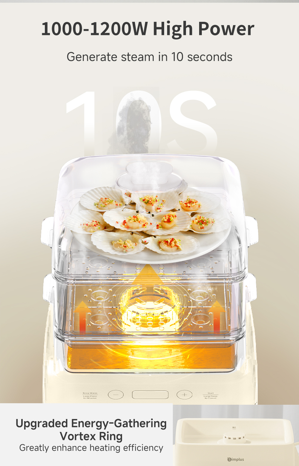Simplus Electric Food Steamer丨3-Tier 14L Capacity丨1200W Power丨24hrs ...