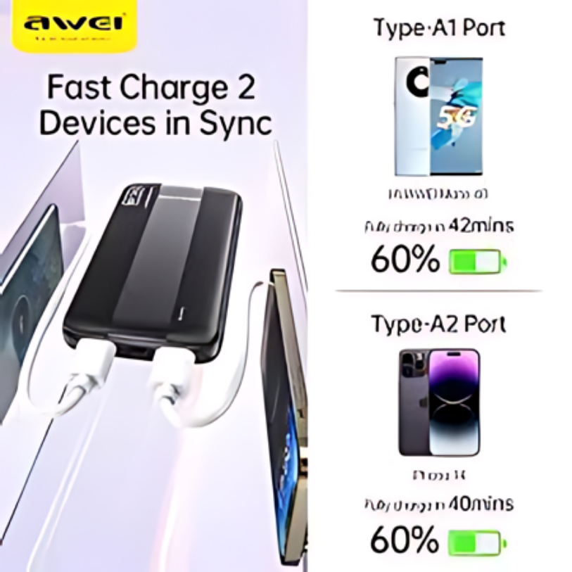 MTech AWEI P20K Power Bank 10000mAh Dual USB A and Type C Micro Dual input  Fast Charge | Shopee Singapore
