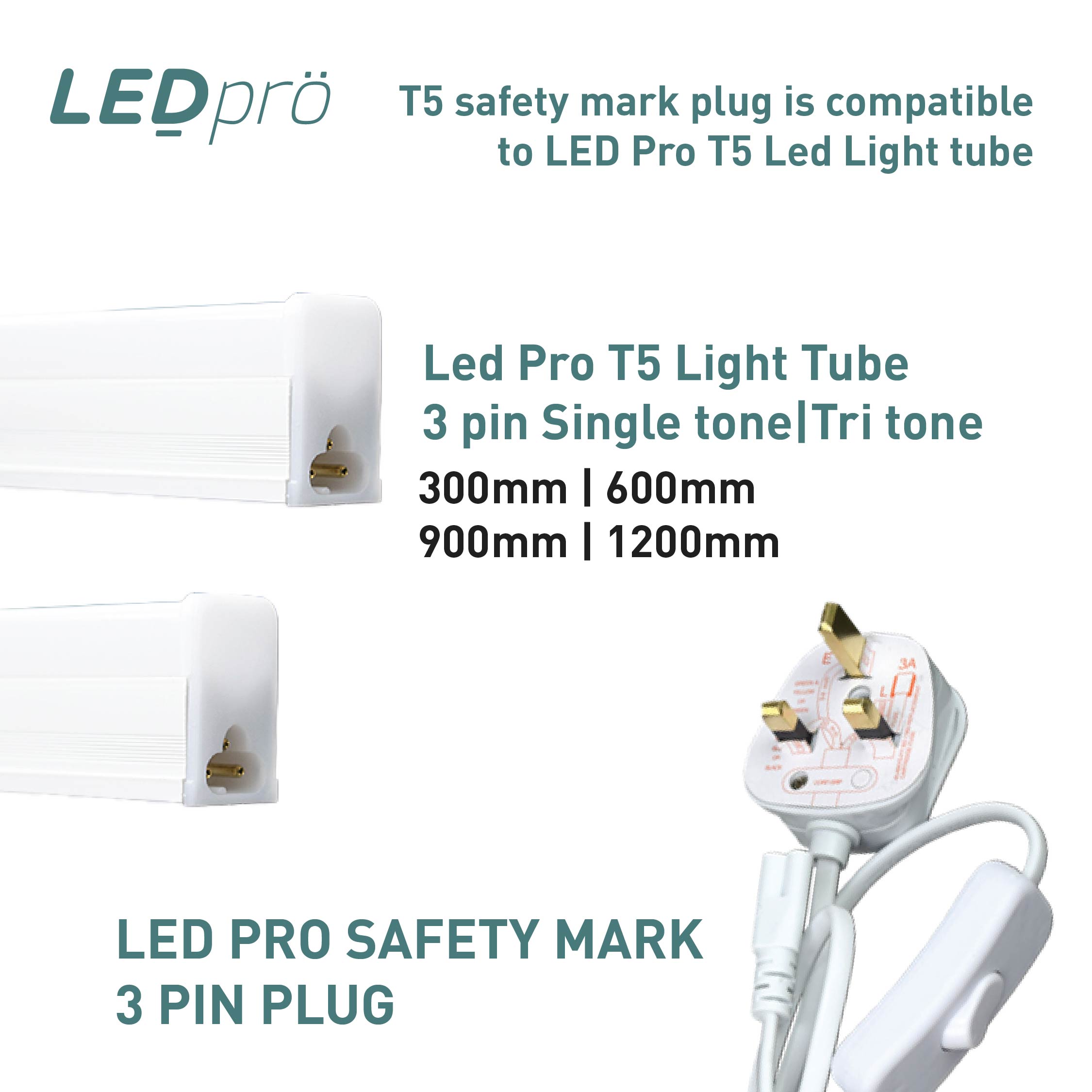 LED Pro T5 Tube 3 Pin Plug with Safety Mark | Shopee Singapore