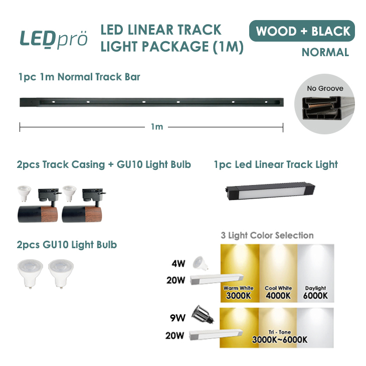 LED PRO LED LIGHT LED Linear Track Light 1pc with Wooden Track Light 2 ...