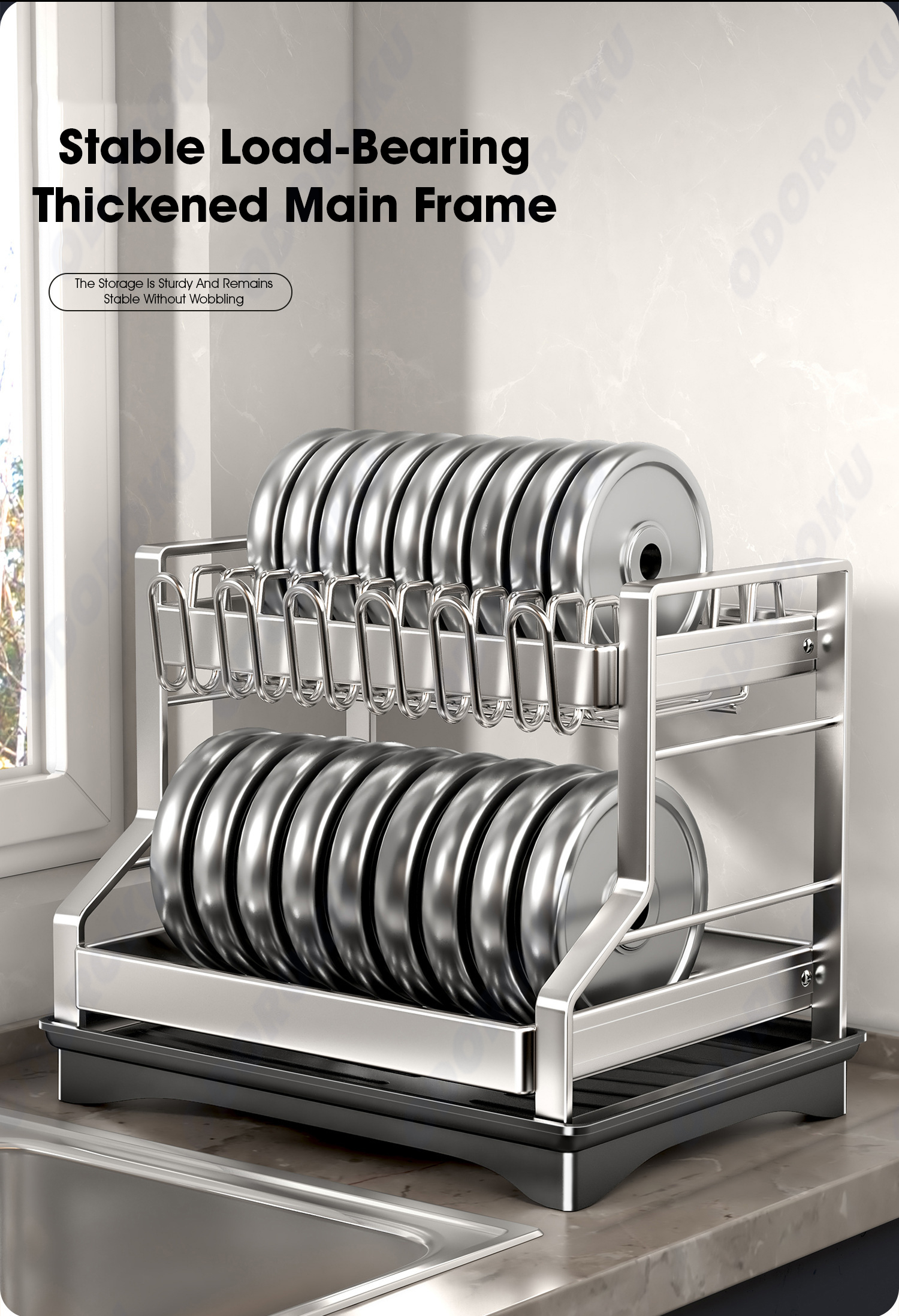 ODOROKU Stainless Steel 2 Tier Dish Rack with Drainer Cup Holder ...