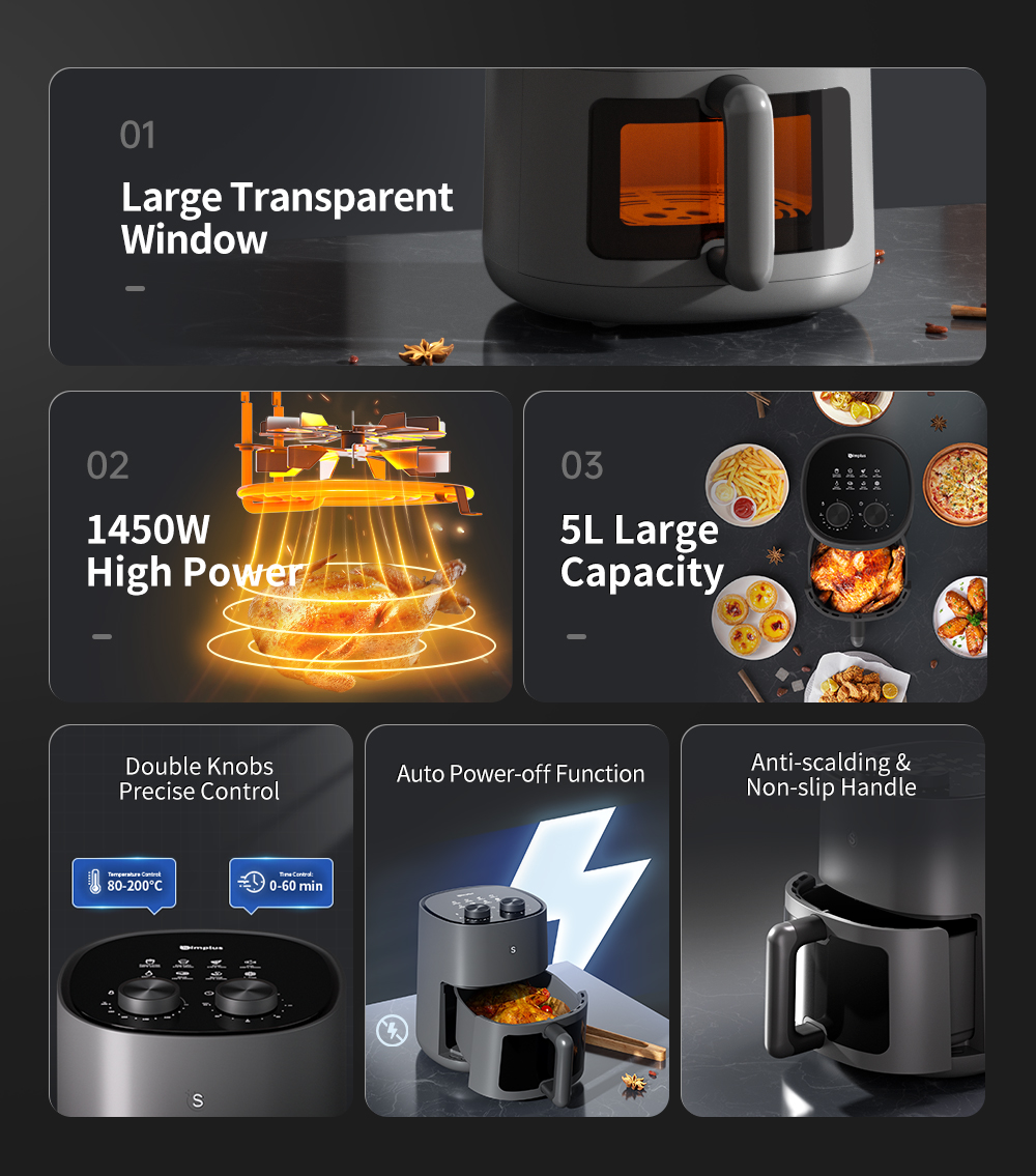 Simplus Air Fryer | 5L Large Capacity | 1450W Power | Viewable Window ...