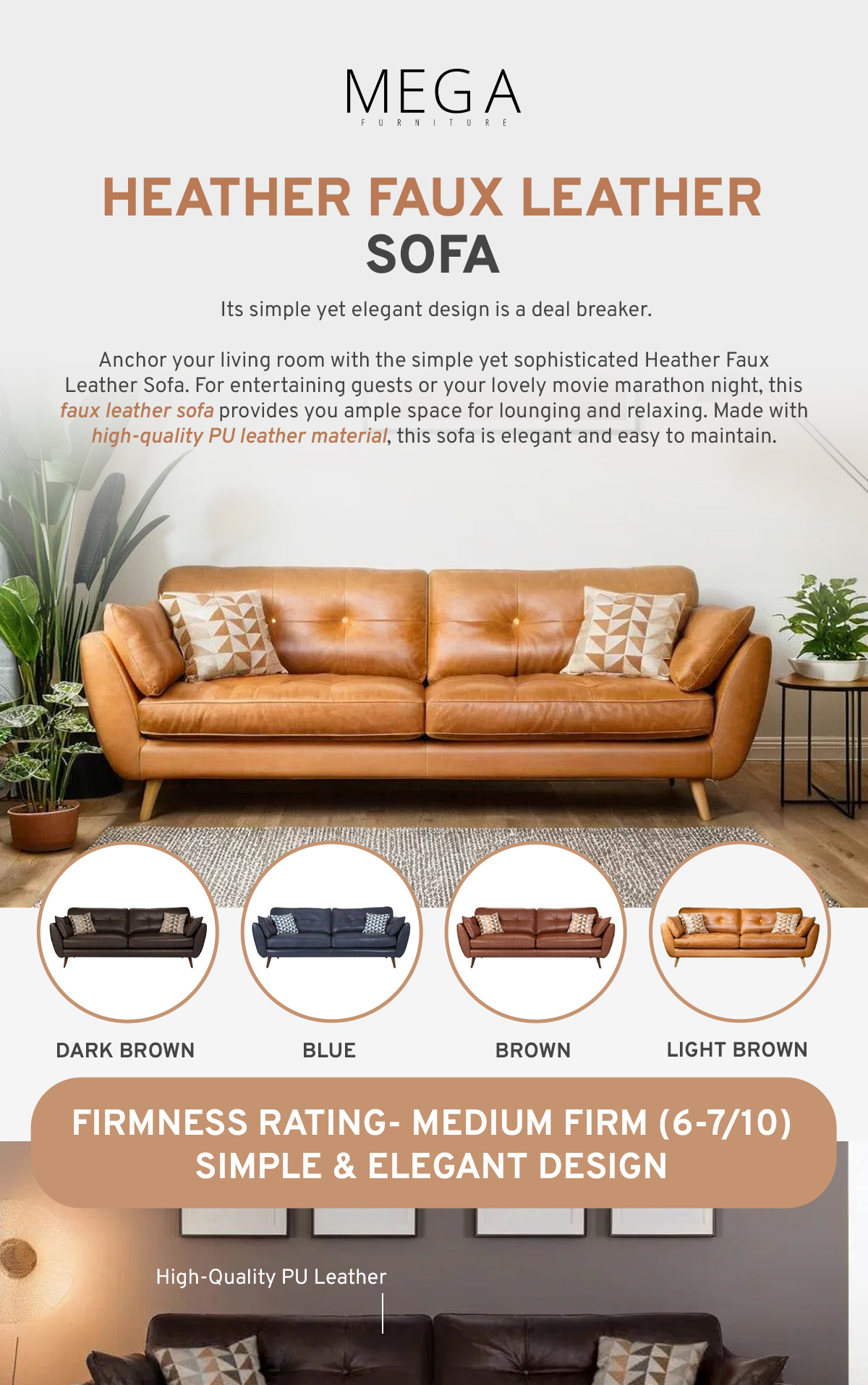 Heather Faux Leather Sofa | Shopee Singapore