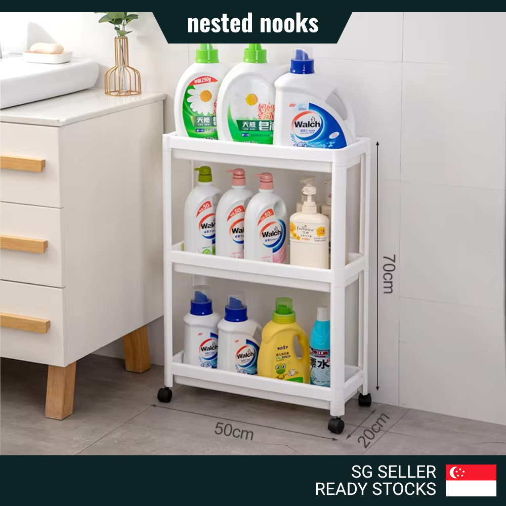Slim Trolley with Wheels Kitchen Bathroom Storage Rack Narrow Gap ...