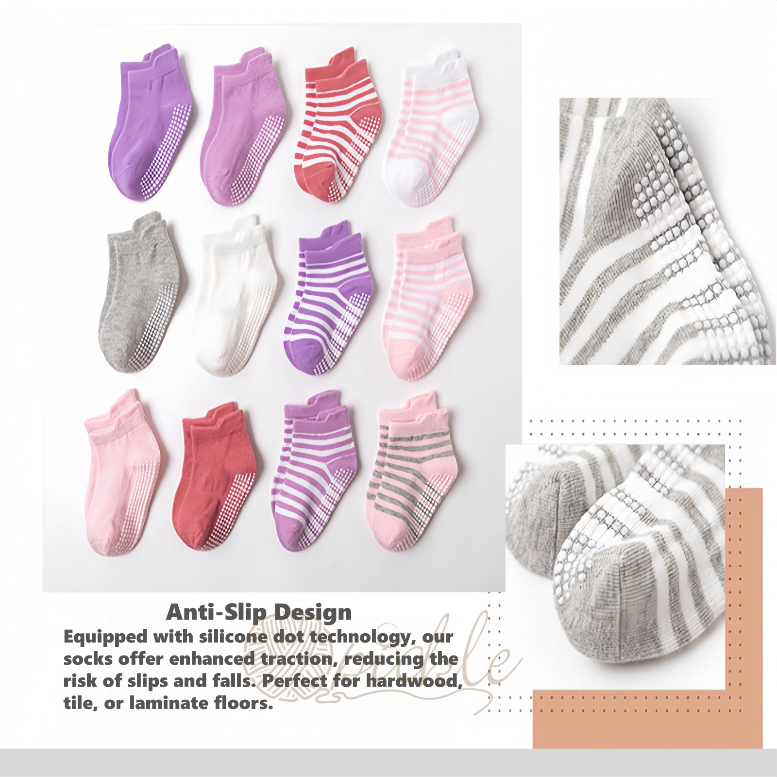 [Pack of 3/6 pcs] Anti-Slip Baby Socks/Kids Girl/Boy Children Ankle ...