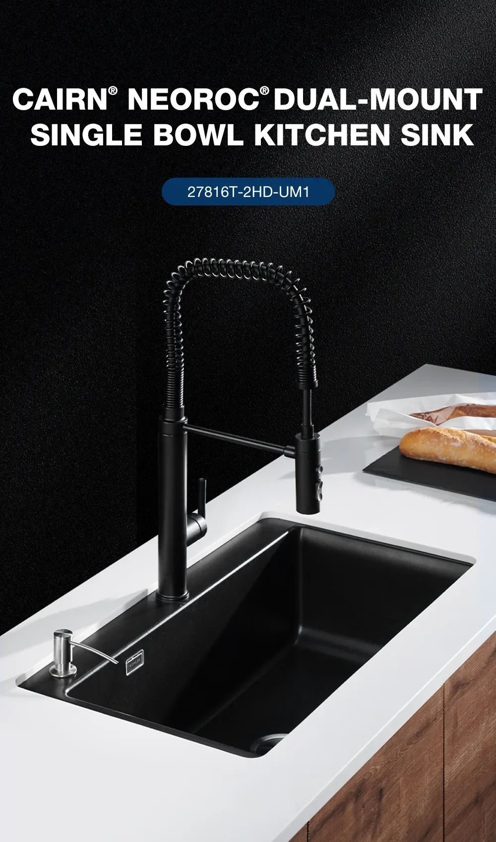 KOHLER Cairn Neoroc Kitchen Sink Top / Under-counter Matte Black K ...