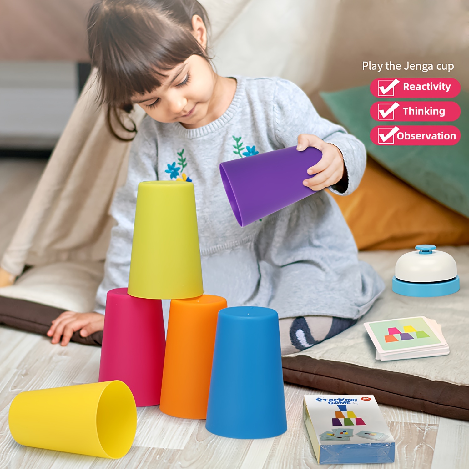 (🇸🇬 Local seller)Stacked Cup Game Rainbow Stacking Cups Cognitive Color ...
