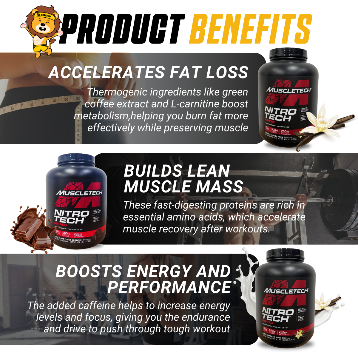 Muscletech, Nitro Tech Ripped, Ultimate Protein + Weight Loss Formula ...