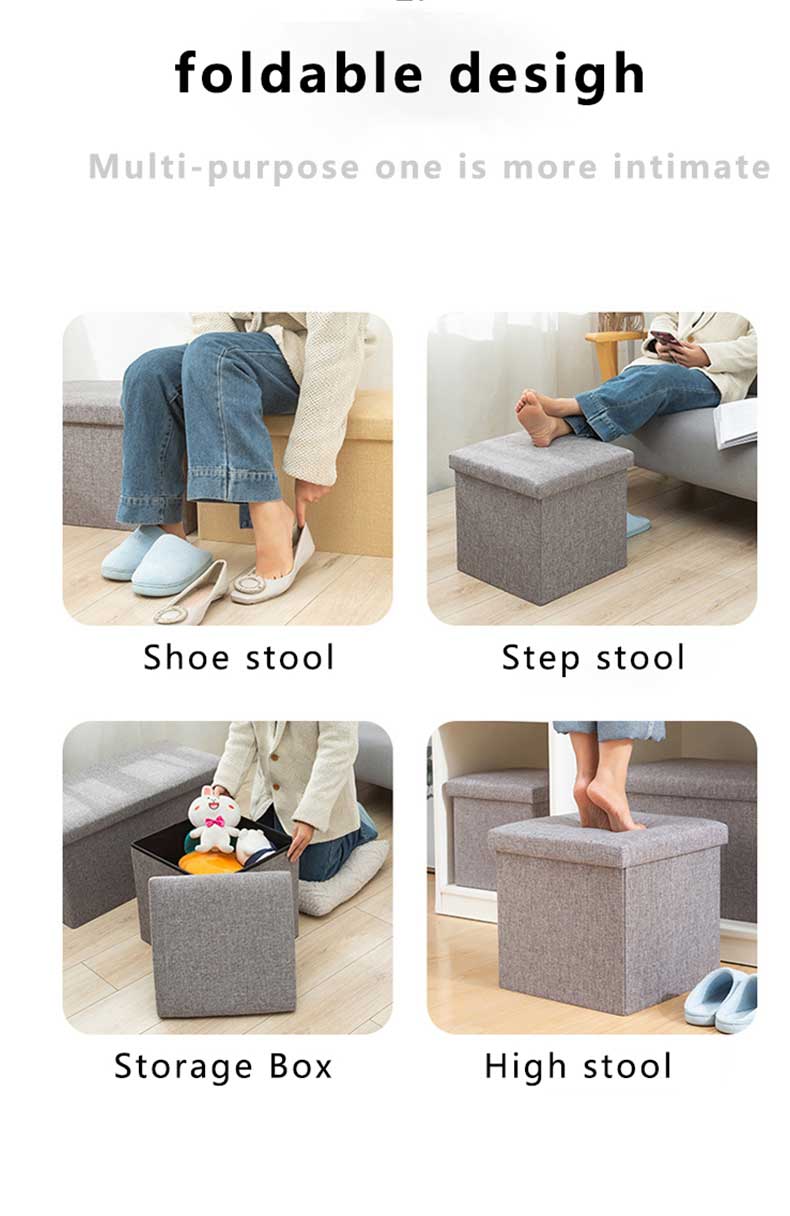 Folding Storage Stool Ottoaman Storage Box High Quality Line Cotton ...