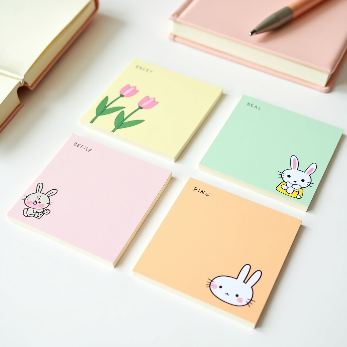 Kawaii Sticky Notes Set | 4Colors Combo | Cartoon Animals & Pastel ...