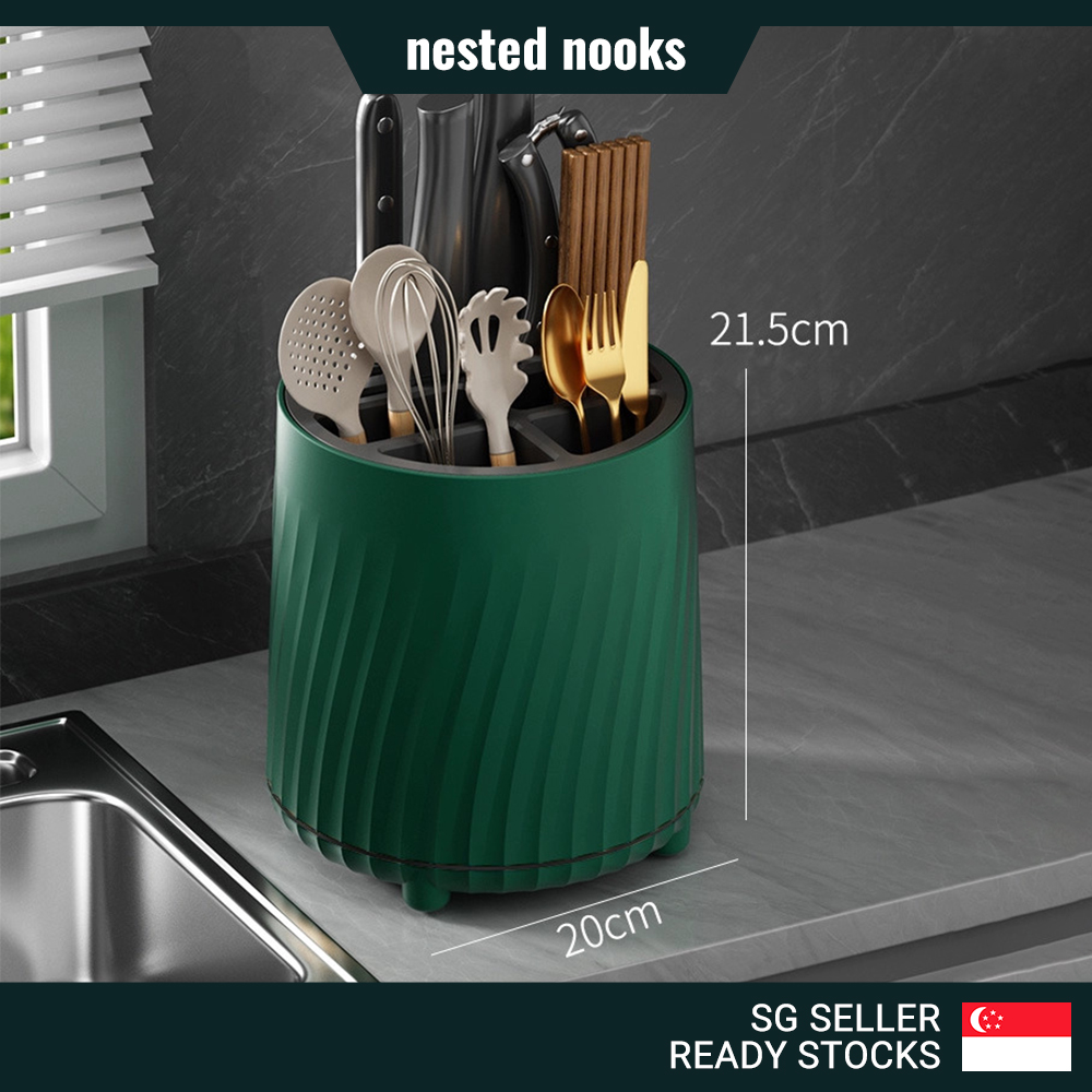 360 Degree Rotating Kitchen Knives Holder Cutlery Storage Large ...
