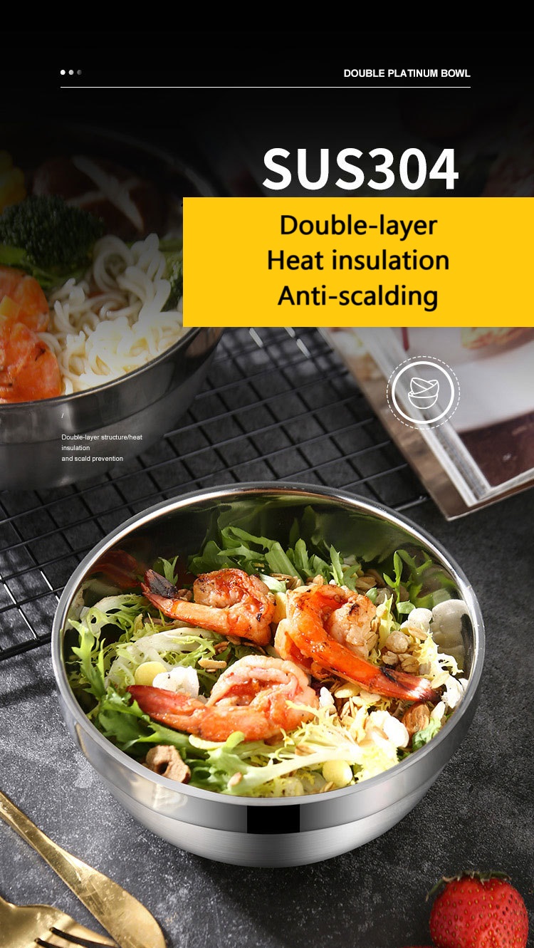 Korea Style 304 Stainless Steel Bowl Thick Double Layer Insulation Bowl ...