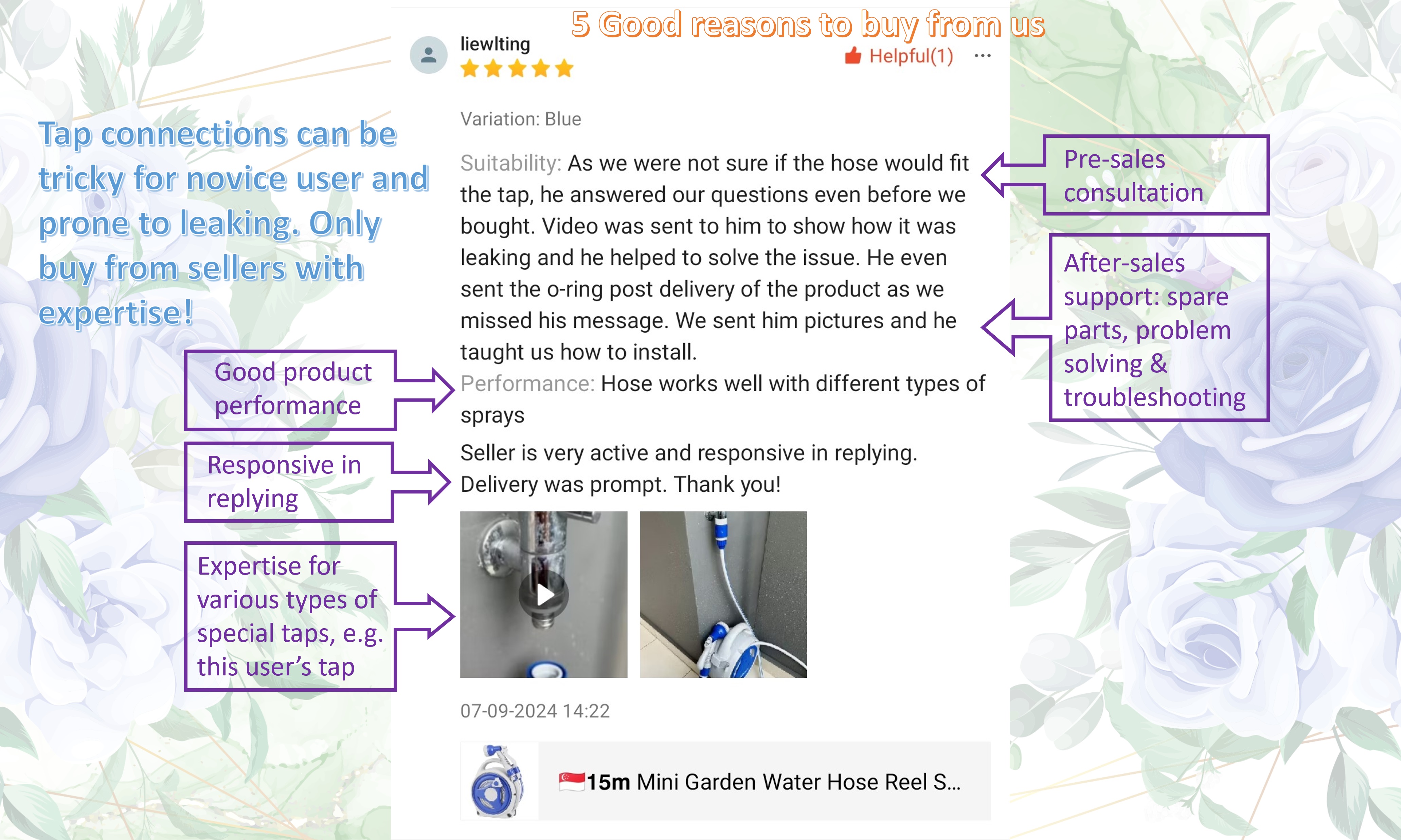 🇸🇬1️⃣6️⃣0️⃣𝕊𝕆𝕃𝔻11.5m Mini Garden Water Hose Reel Set 𝕄𝕖𝕥𝕒𝕝 ...
