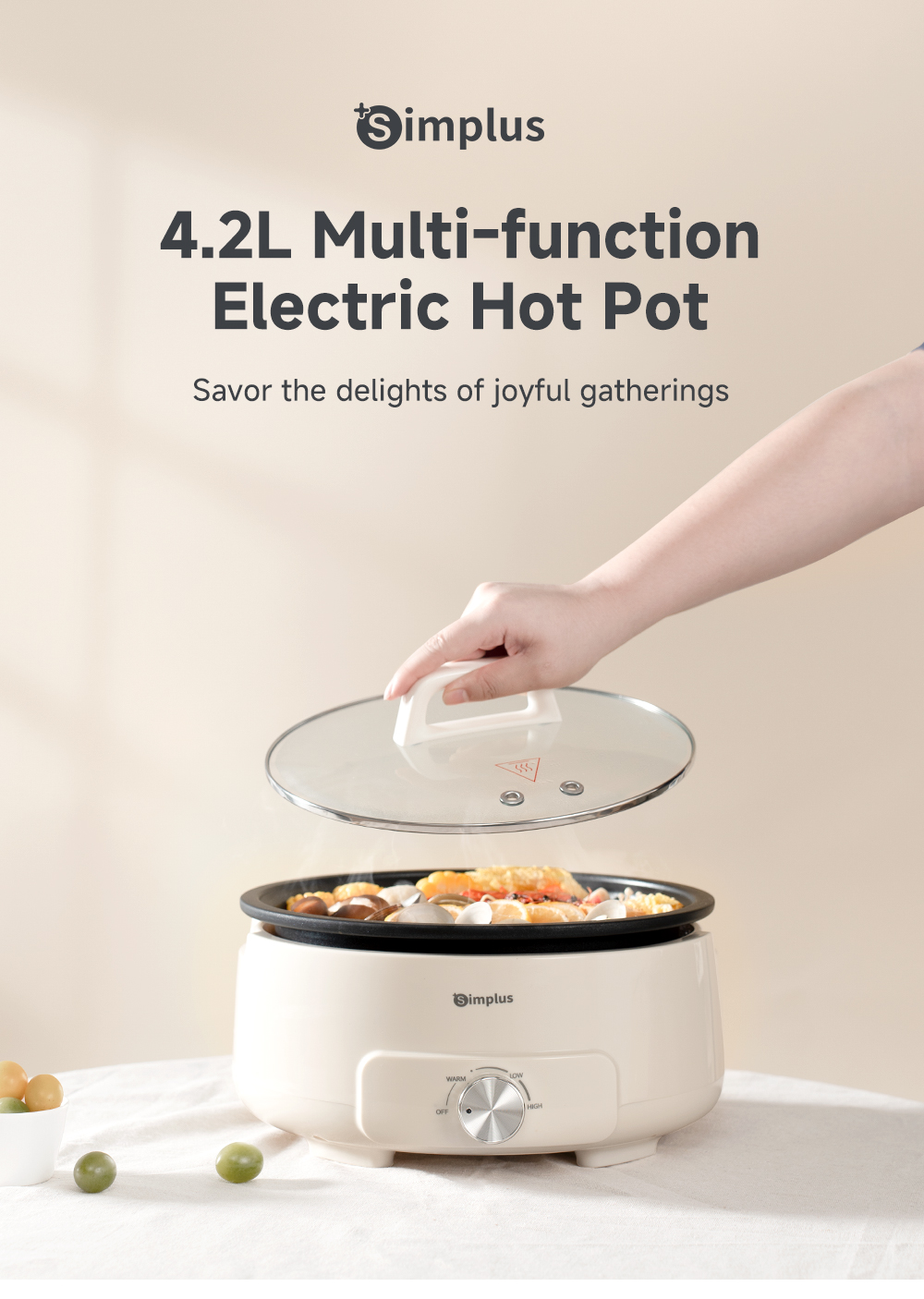Simplus Kit 4.2L Electric Hot Pot丨1400W High Power丨3 Temperature Levels ...