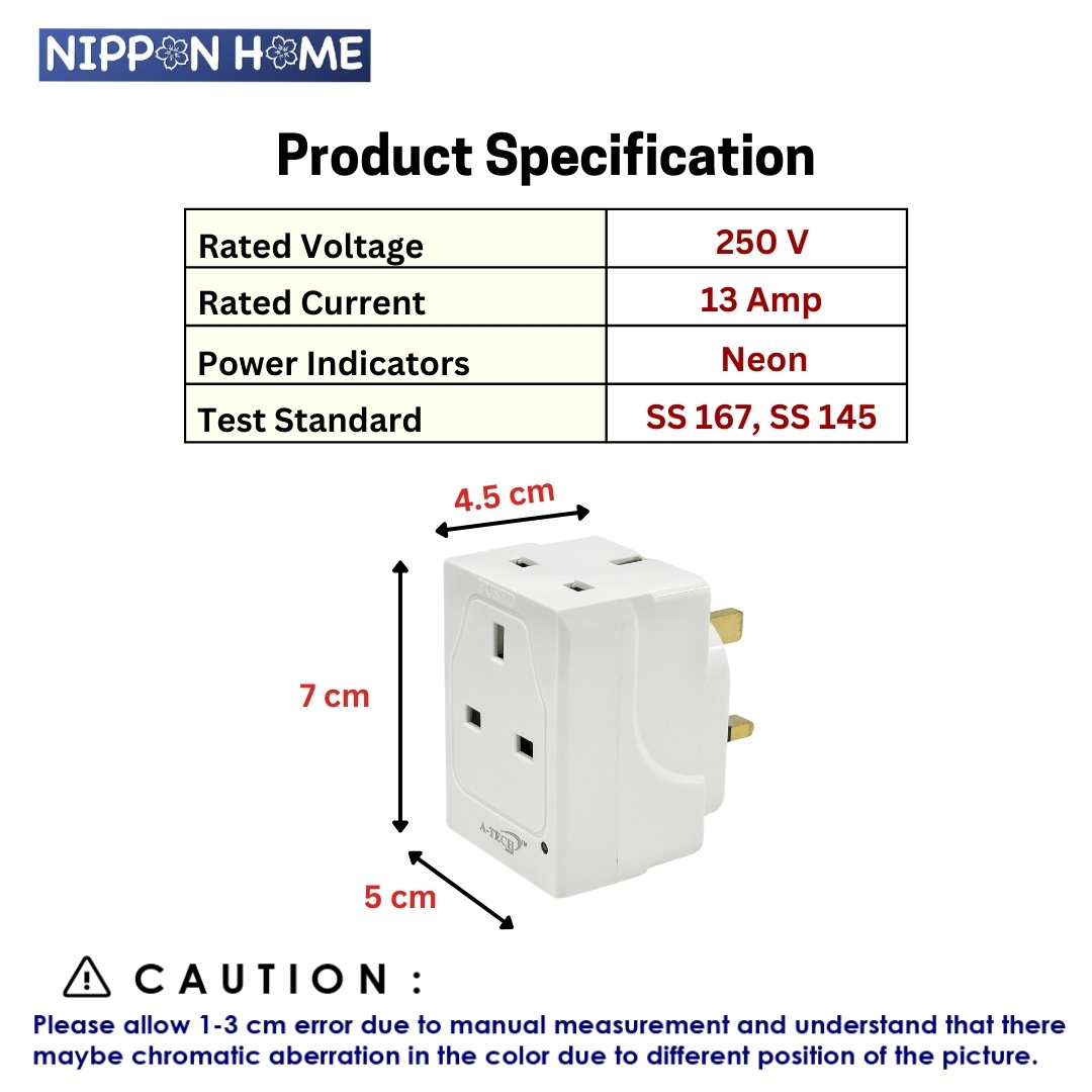 [ ELECTRICAL ] A-Tech 3 Way Multi-Adaptor With Neon Indicator (SURGE ...