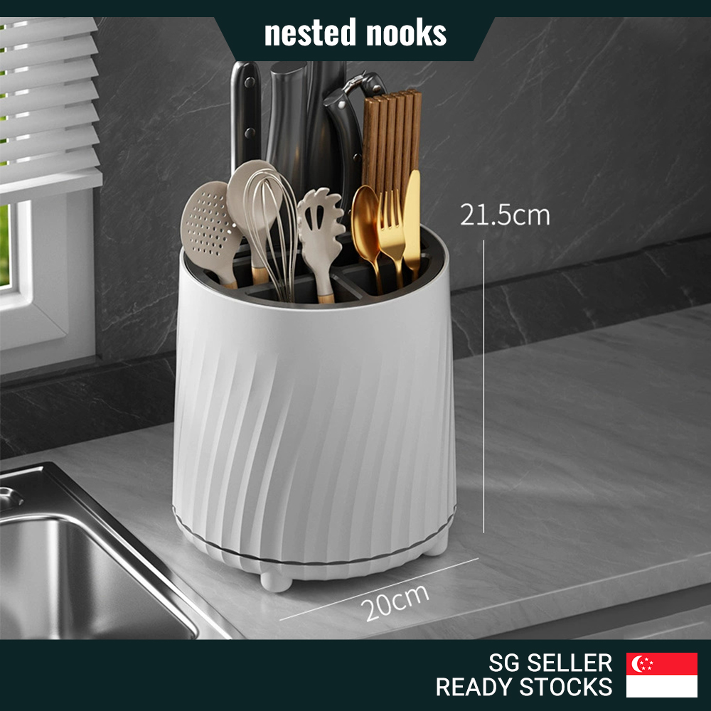360 Degree Rotating Kitchen Knives Holder Cutlery Storage Large ...