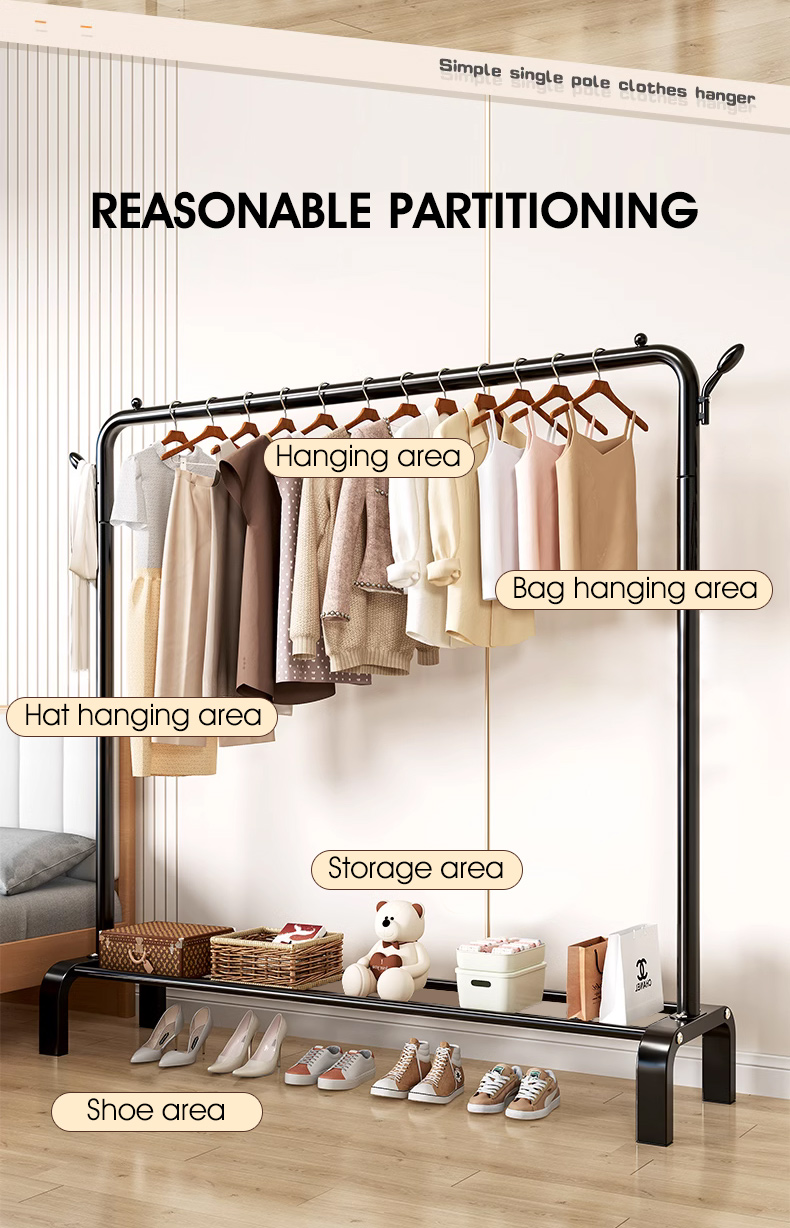 HXR Movable Clothes Rack Space-Saving Heavy Duty Sturdy Coat Hanger ...