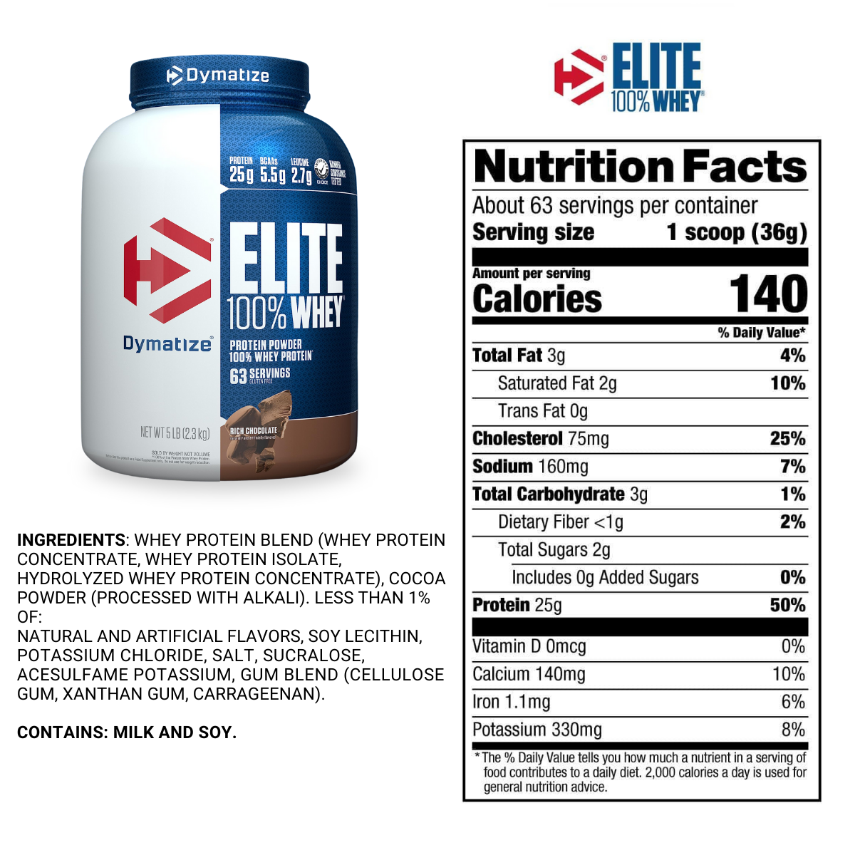 Dymatize, Elite 100% Whey Protein Powder, Quick Absorbing for Optimal ...