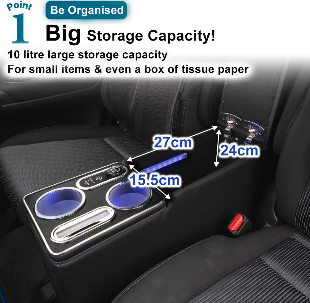 5-in-1 Car Armrest Cover & Organizer - With Side Pockets, Cup Holder, Phone Slot, Tissue Box Slot, Beige - View #6