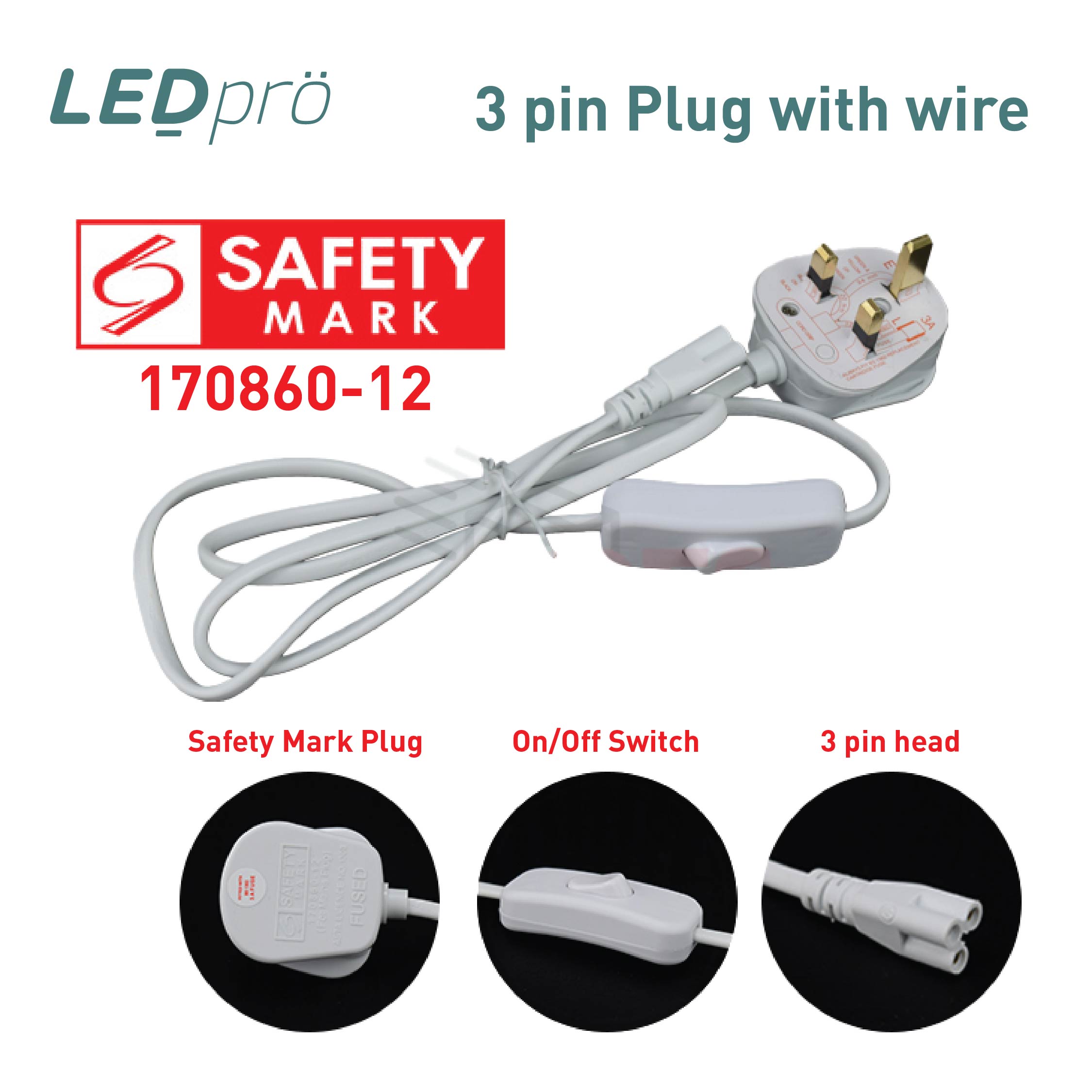 LED Pro T5 Tube 3 Pin Plug with Safety Mark | Shopee Singapore