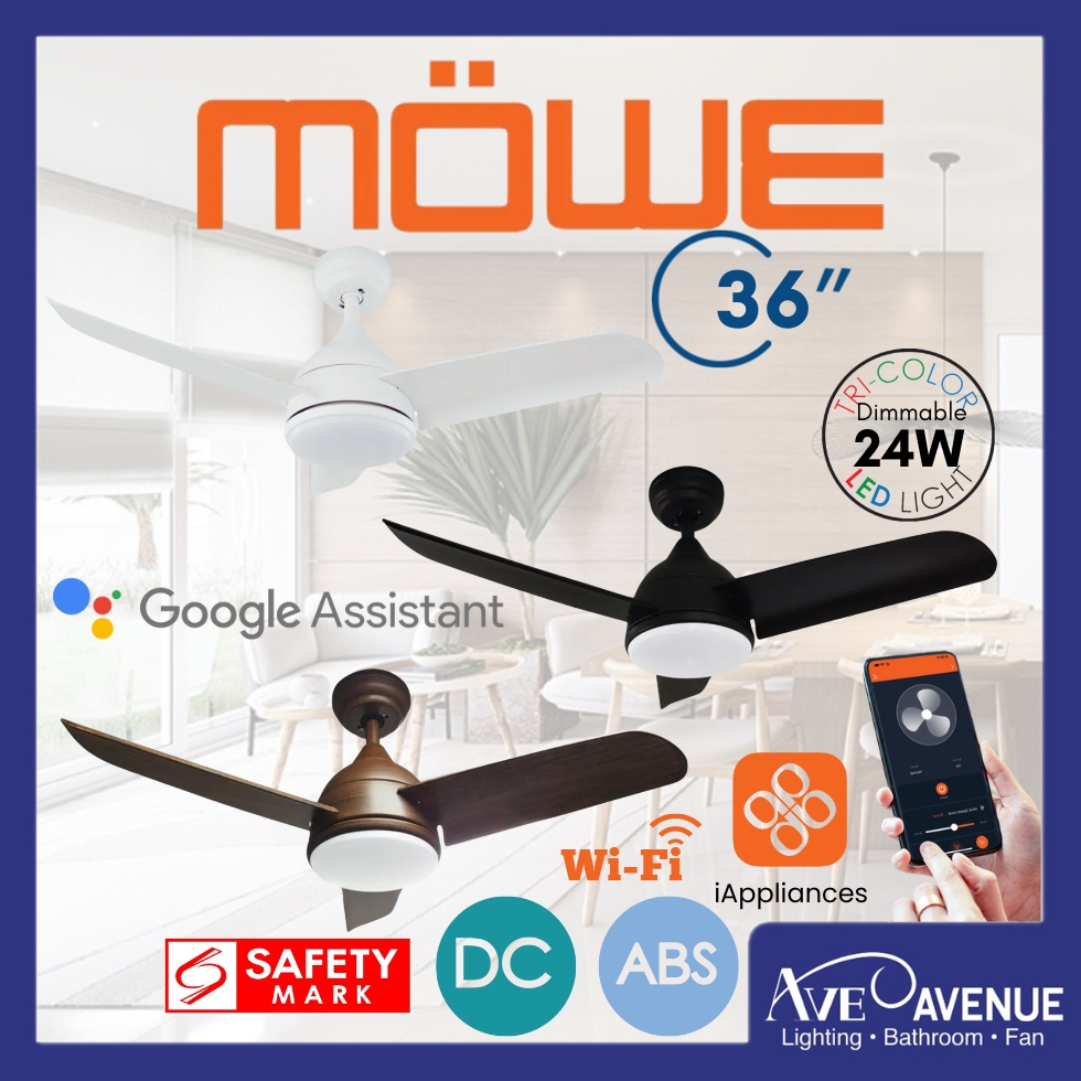 MOWE Atlas MW368F DC Smart WiFi Ceiling Fan 3 Blade 36 Inch Dimmable ...