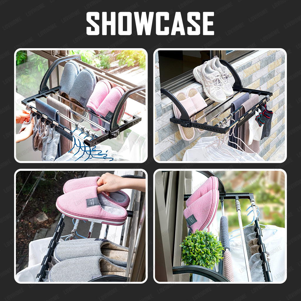 SG Clothes Drying Rack Balcony Stainless Steel Foldable Towel