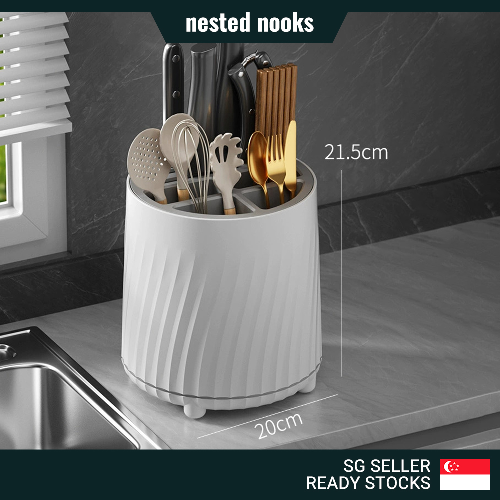 360 Degree Rotating Kitchen Knives Holder Cutlery Storage Large ...