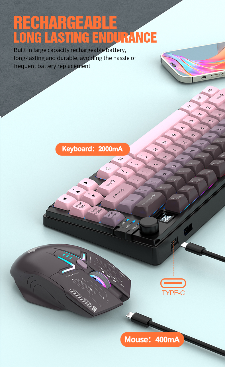 Xunfox Wireless Bluetooth USB Keyboard and Mouse with Volume Knob and ...