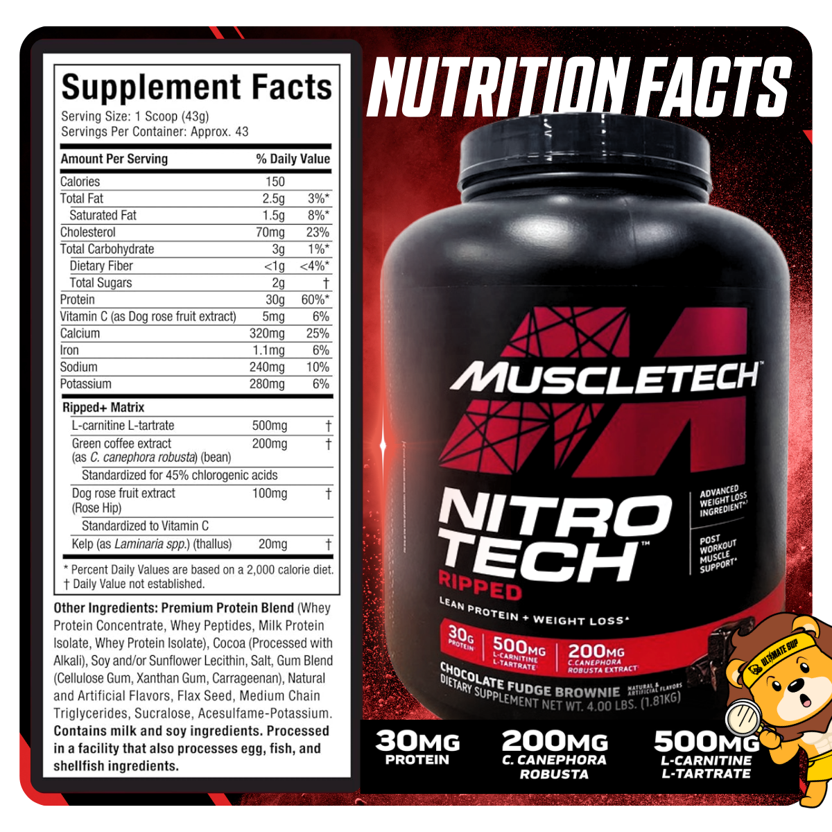 Muscletech, Nitro Tech Ripped, Ultimate Protein + Weight Loss Formula ...