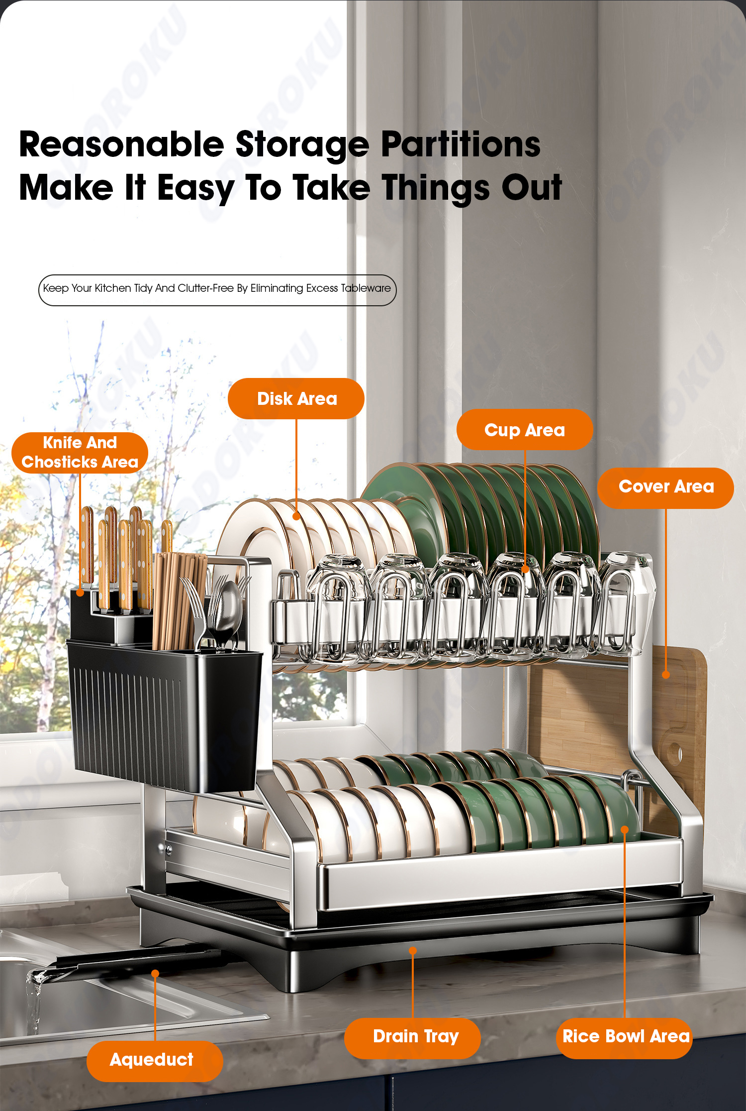 ODOROKU Stainless Steel 2 Tier Dish Rack with Drainer Cup Holder ...