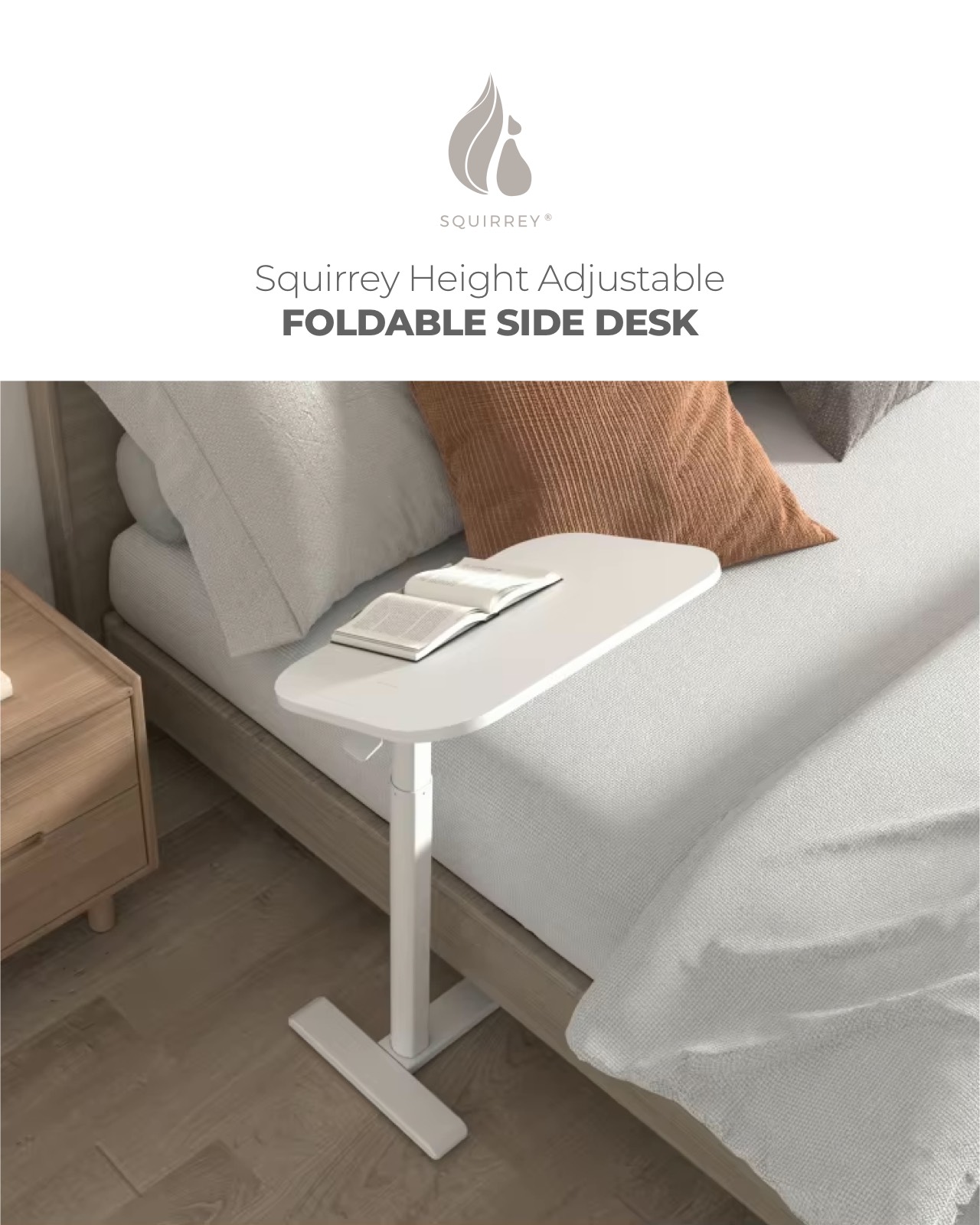 Squirrey Height Adjustable Foldable Side Desk 650-1050mm, Tilt Top 90 ...