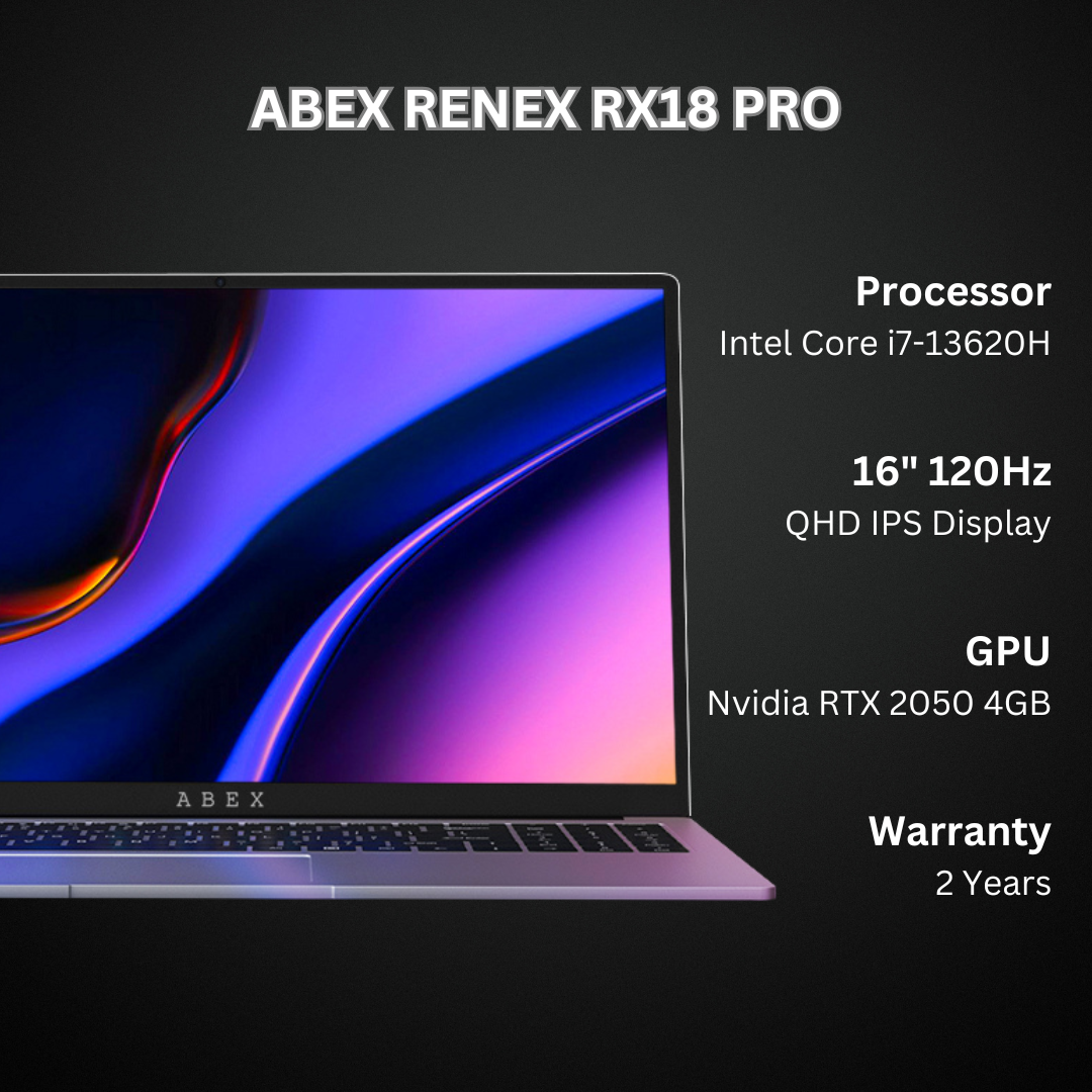 ABEX RENEX RX18 PRO / i7-13620H / Nvidia RTX 2050 / 64GB RAM / 2TB SSD ...