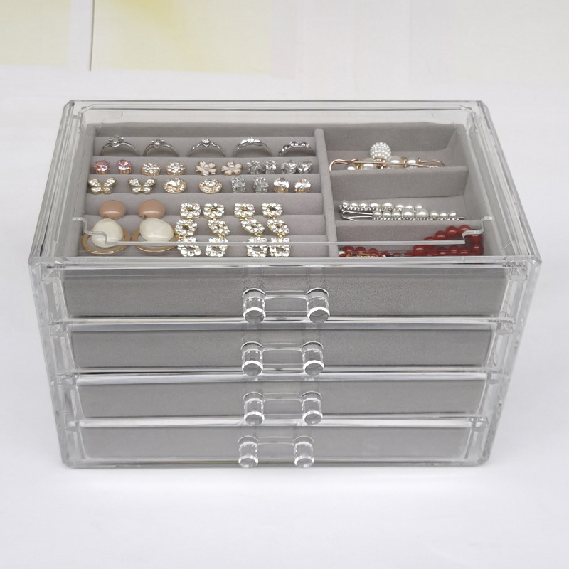 Hicus SG Four-draw acrylic velvet storage box jewelry necklace earrings ...