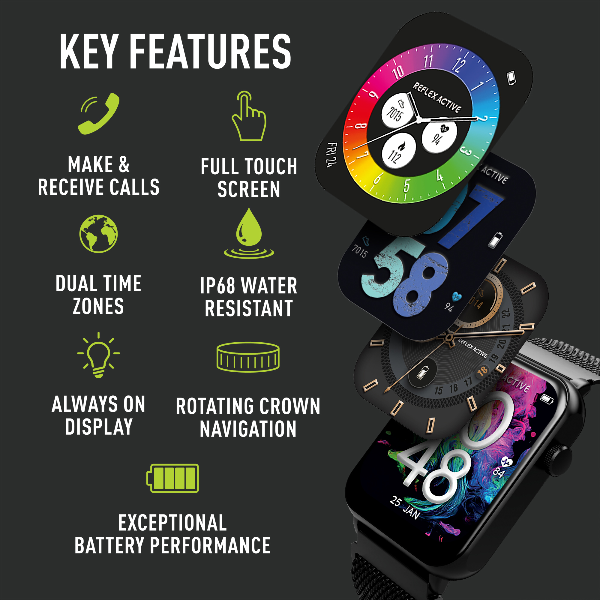 Reflex Active Amoled Series 30 Black Mesh Smart Calling Watch 1.78 ...