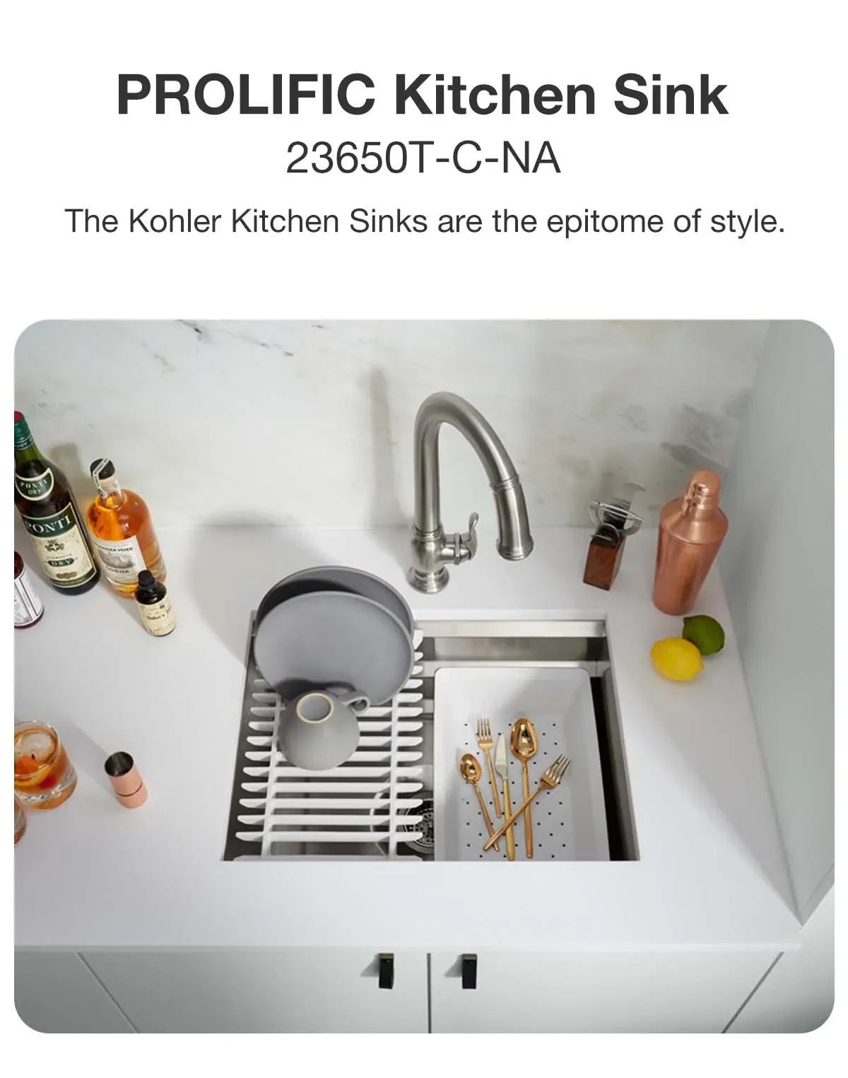 KOHLER Küchenspüle Prolific Edelstahl – 23 Zoll Einzelschale Mit Bambusbrett, Sieb & Abtropfgestell