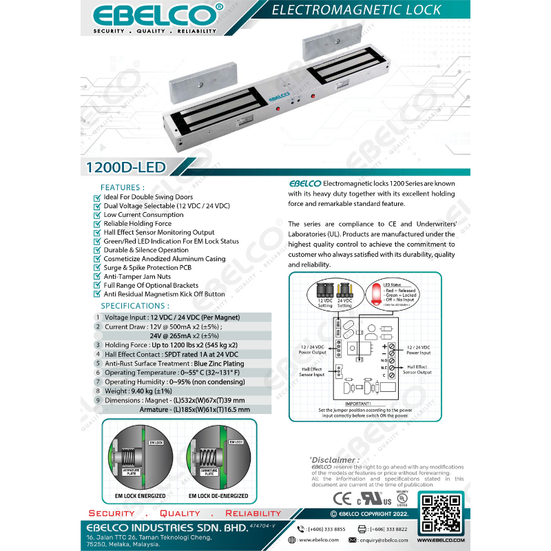 EBELCO 1200lbs Double EM Lock (545KG) High Quality Electromagnetic Lock ...