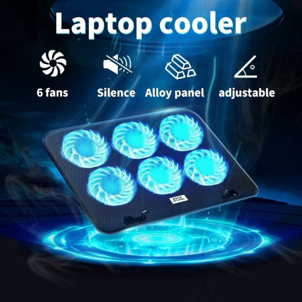 (SG) 6Fan Laptop Cooling Pad Dual USB 2.0 Ports & 5 Adjustable