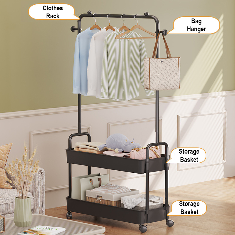 Clothes Hanging Rack with Wheels | Movable Hanging Rack with Double ...