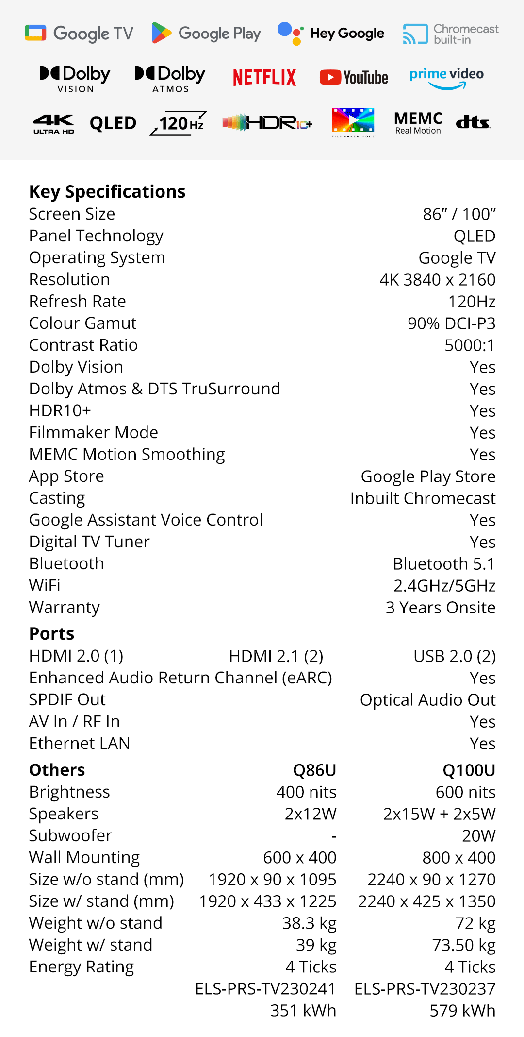PRISM+ Q-Series Ultra QLED 86 / 100 inch 4K Super-Sized QLED 120Hz 4K ...