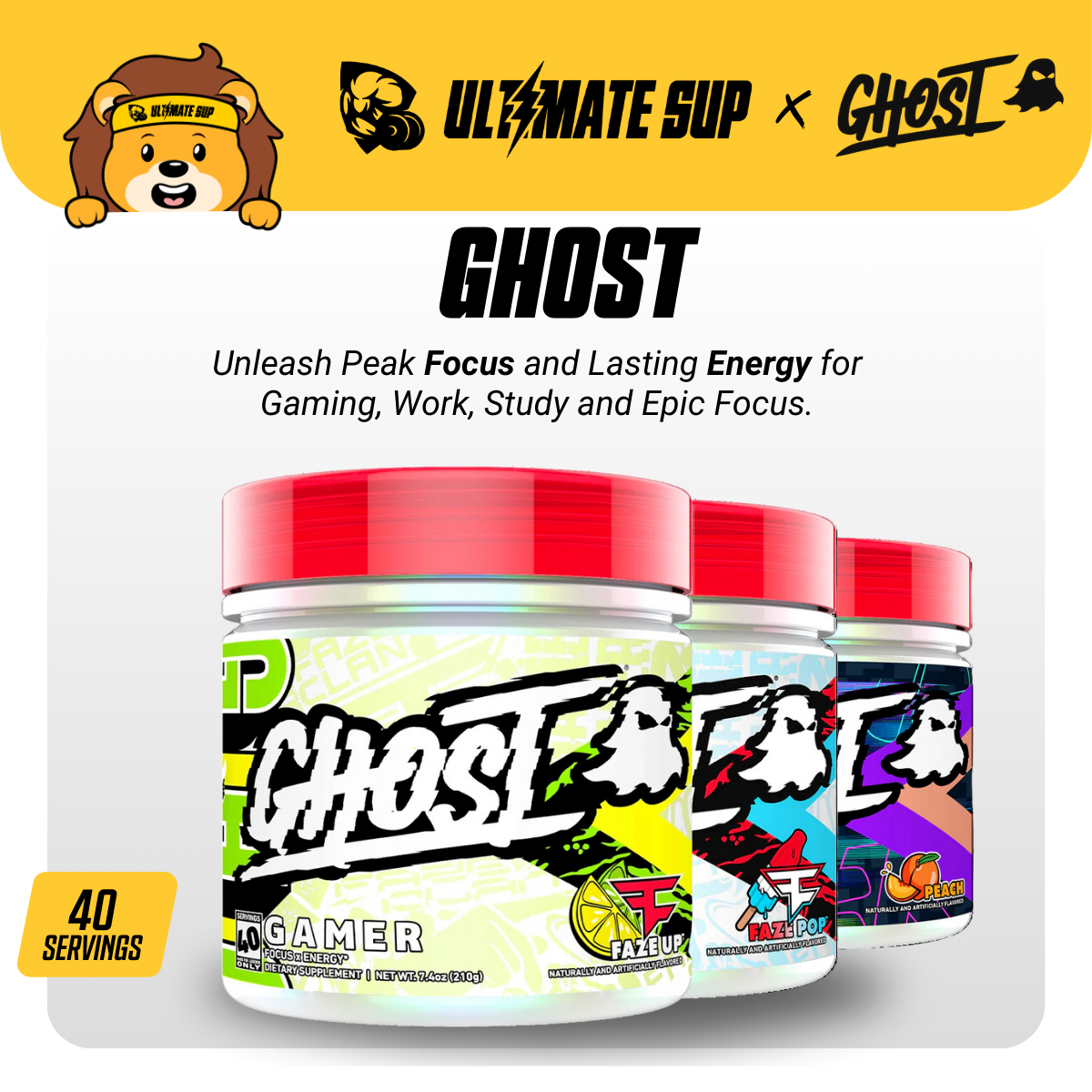 GHOST, Gamer, Energy and Focus, Natural Caffeine, Enhance Endurance ...