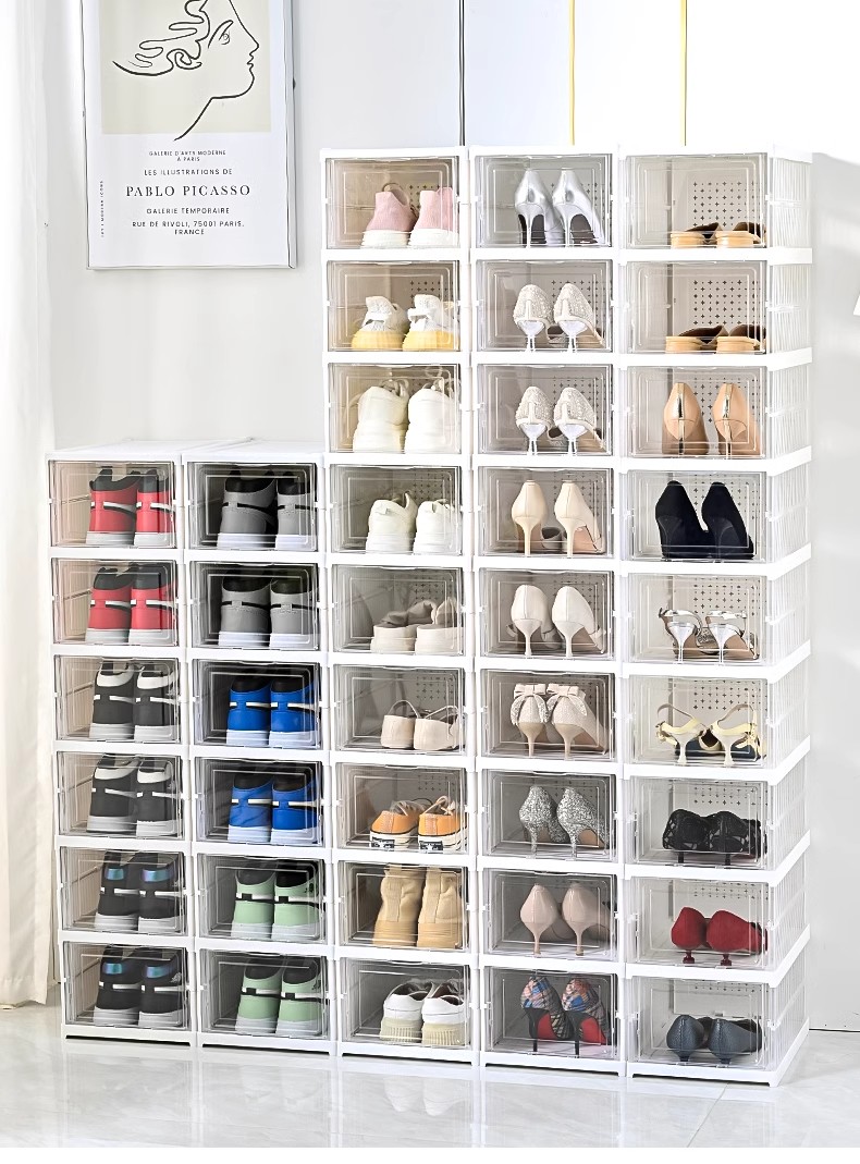 SG Stock Foldable Shoe Box Transparent Shoe Rack With Lid Installation ...