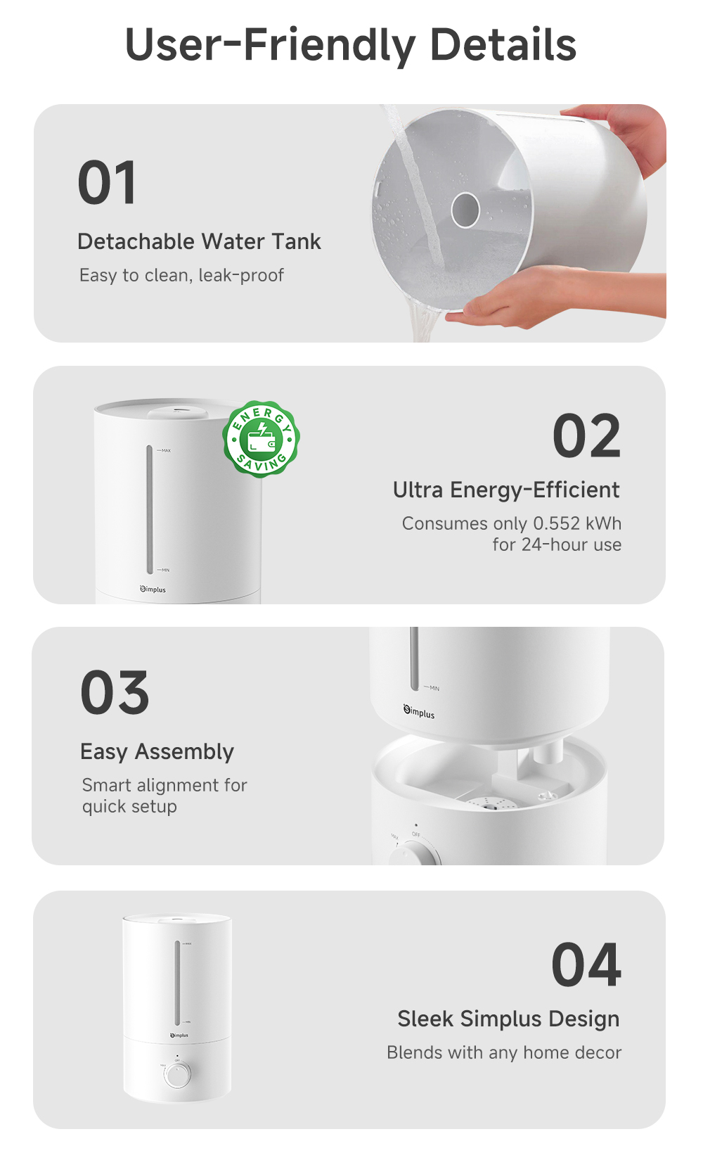 Simplus Humidifier | Aroma Diffuser | 350mL/H Mist Output | 4.5L Large ...