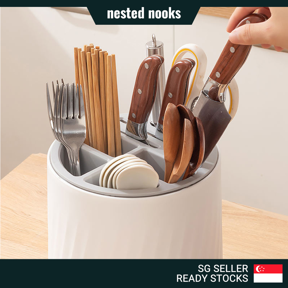 360 Degree Rotating Kitchen Knives Holder Cutlery Storage Large ...