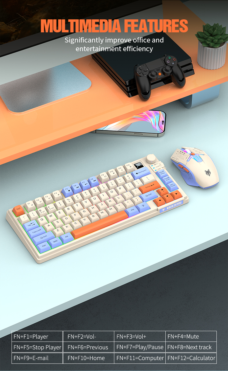 Xunfox Wireless Bluetooth USB Keyboard and Mouse with Volume Knob and ...