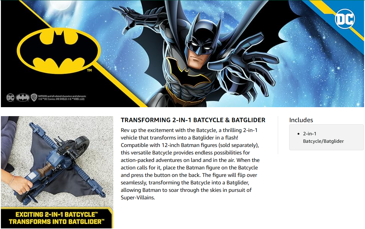 Batcycle 2 In 1 Batman Adventures - Veicolo Trasformabile Per Actio Figure Dc Comics Da 30 Cm Spin Master 0778988494172