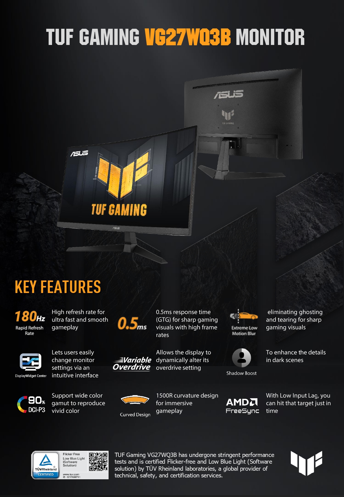 ASUS TUF Gaming VG27WQ3B Curved Gaming Monitor - 27