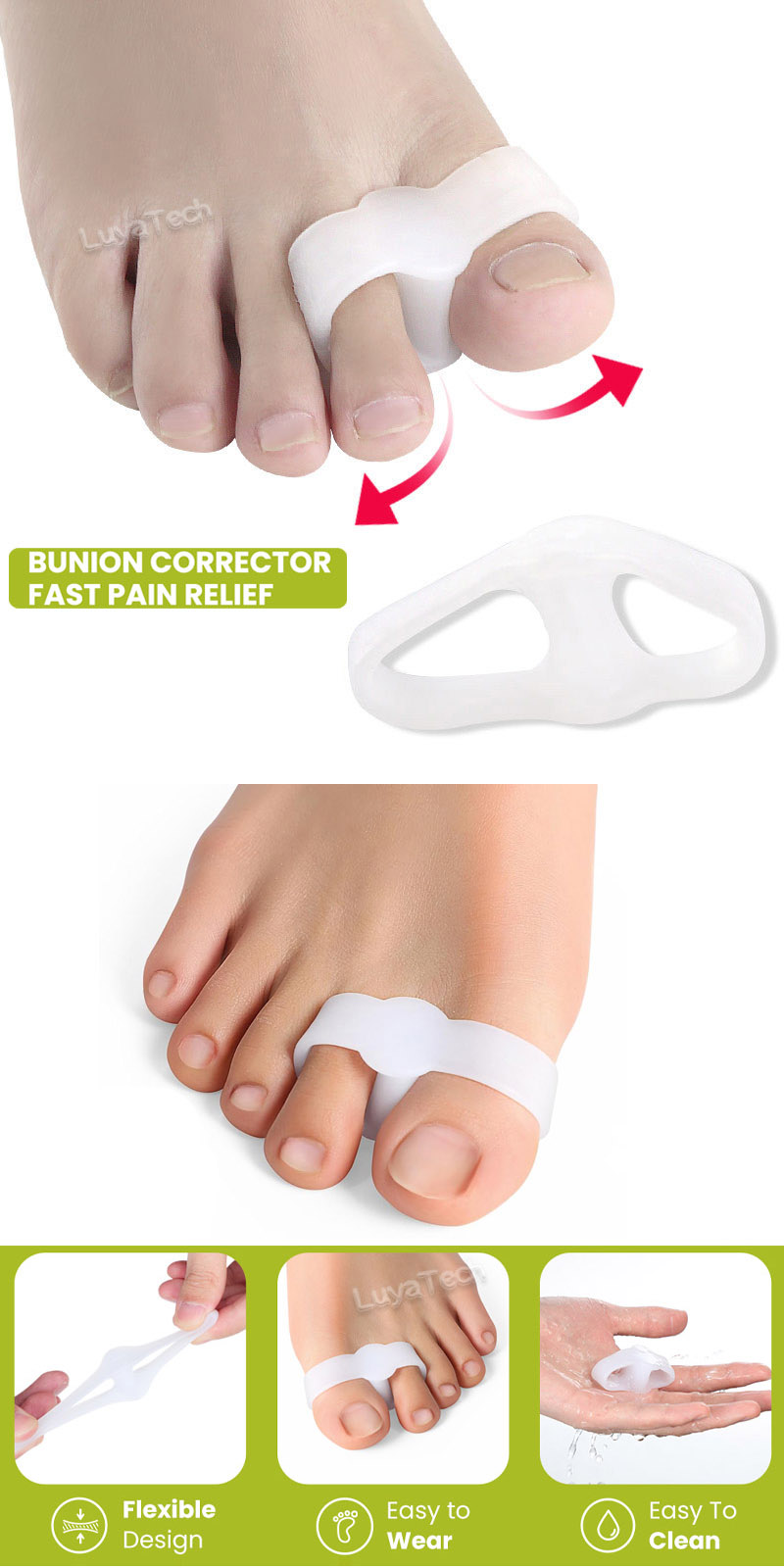 Toe Separators Bunion Corrector Big Toe Spacers with 2 Loops for Bunion ...